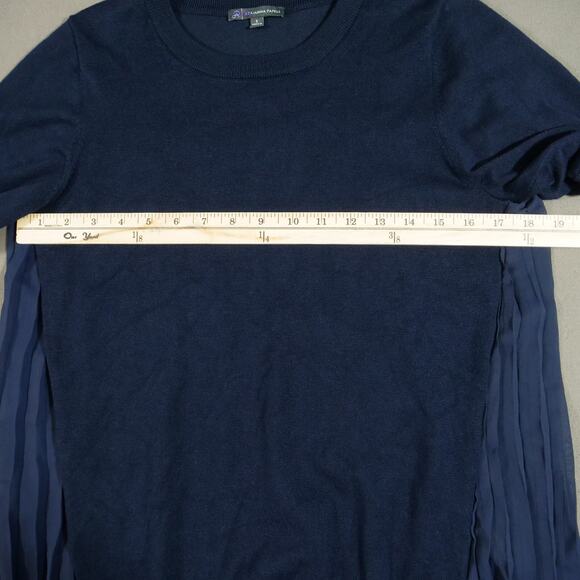 Adrianna Papell Top Womens Small Blue Knit Front Ruffled Blouse Short Sleeve - Picture 11 of 15